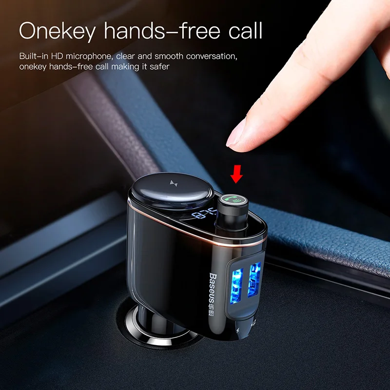 Baseus USB شاحن سيارة FM الارسال بلوتوث حر اليدين الهاتف المحمول شاحن في سيارة FM المغير المزدوج USB سيارة الهاتف شاحن