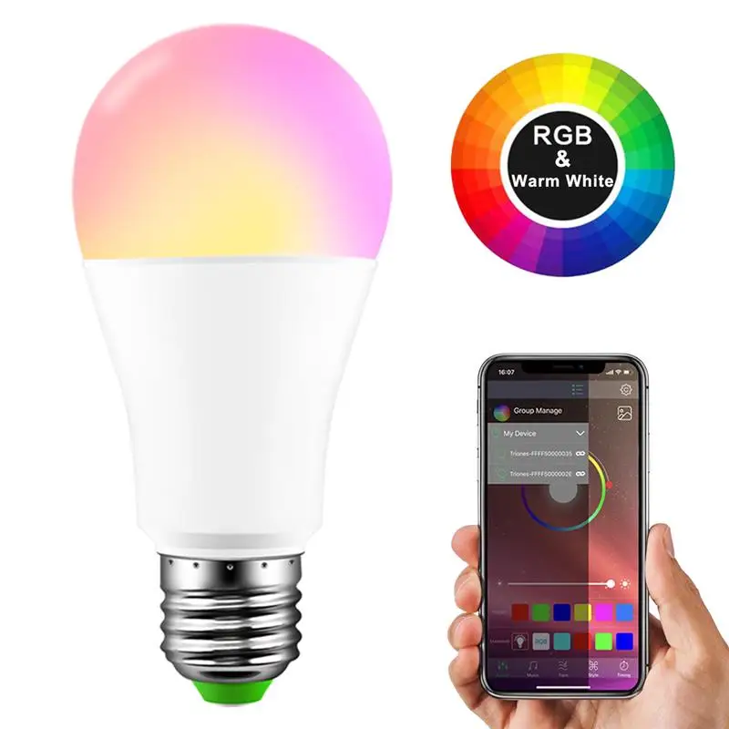 Смарт-E27 rgb-колонка с Bluetooth светодиодный лампочка 15 Вт работы в режиме воспроизведения музыки с регулируемой яркостью Беспроводной светодиодный лампы RGBW магия Bluetooth лампы