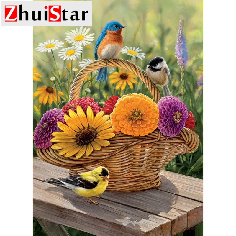 

5d diamond painting full square / round diamond embroidery basket flower with bird rhinestone DIY mosaic home decoration