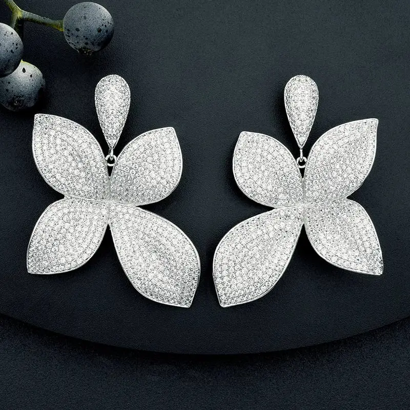 

ModemAngel Luxury Flower Leaf AAA Cubic Zirconia Copper Engagement Wedding Party womens earrings in jewelry