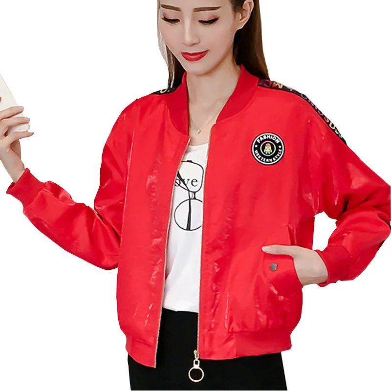 Lace Girl Bomber Jacket For Women 2018 Autumn Pilot Red Coat Thin Women