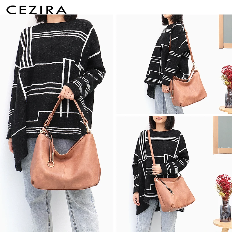 CEZIRA مخدة ناعمة النساء حقائب هوبو السيدات الأزياء اليومية يد عالية الجودة العلامة التجارية الأعلى مقبض حقيبة كتف محفظة حقيبة ساع