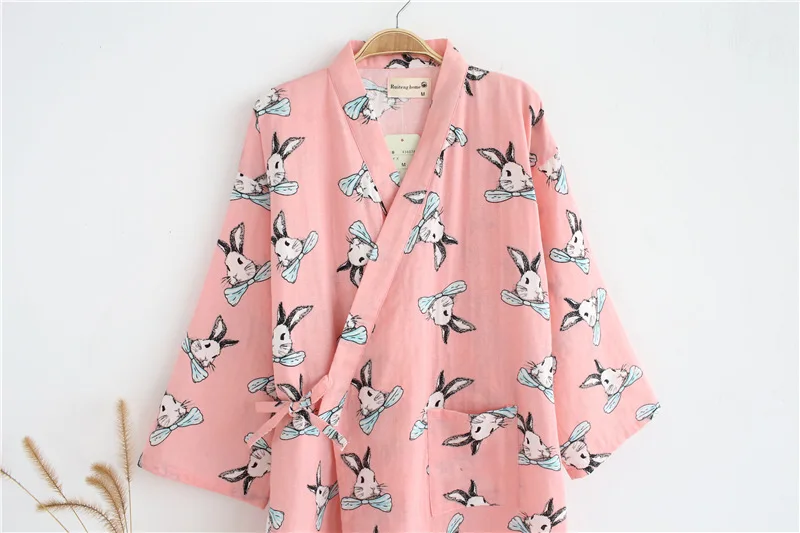 Лето хлопок кимоно халаты для женщин простая ночная рубашка милое кроличье кимоно халаты в японском стиле для женщин халат