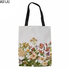 Цветочная Холщовая Сумка-тоут, Повседневная пляжная сумка, Эко сумка для покупок, Повседневная Складная Холщовая Сумка на плечо, клетчатая холщовая женская сумка