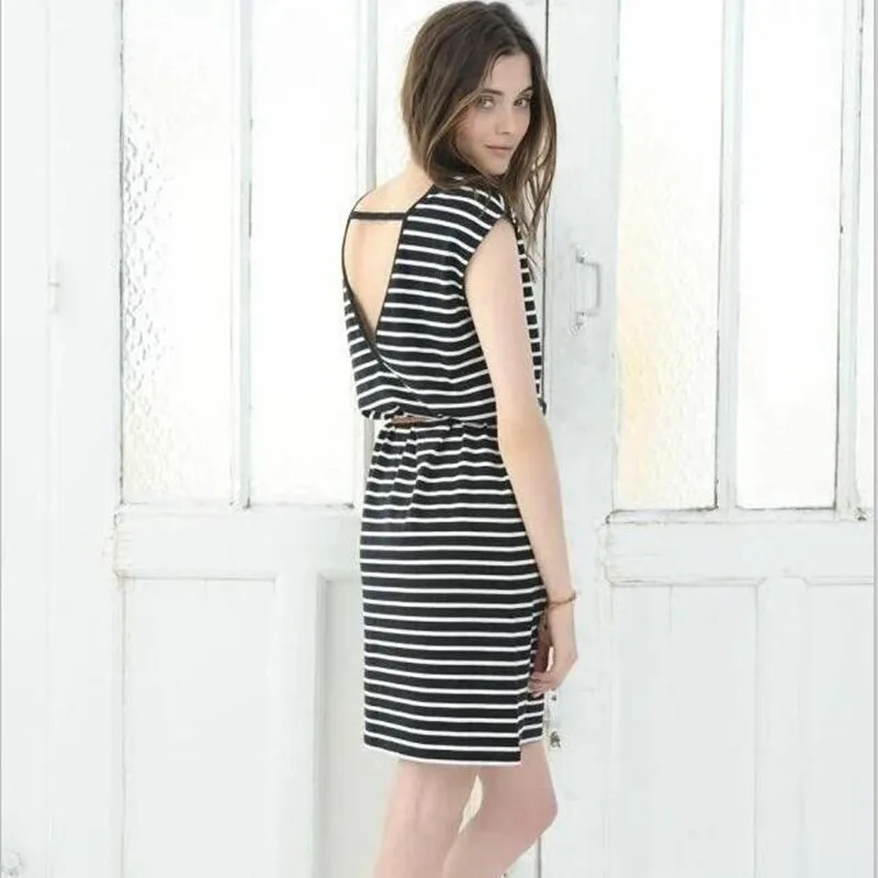 black and white striped shirt dress