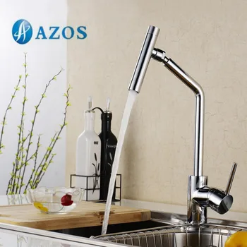

AZOS Kitchen Sink Tap Brass Single Hole Deck Mount Chrome Polish Hot Cold Water Mixer Washing Furnitures Pull Out Spout CFLR049