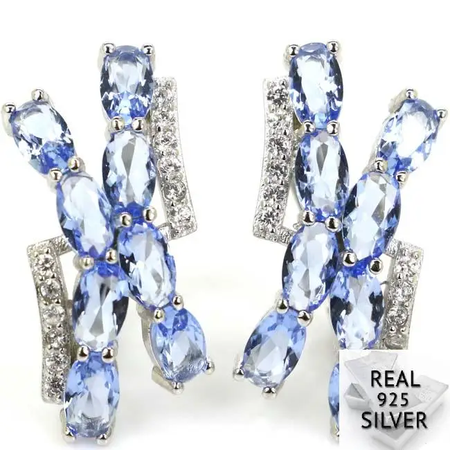 

Real 4.3g 925 Solid Sterling SilverElegant Rich Blue Violet Tanzanite CZ SheType Stud Earrings 22x10mm