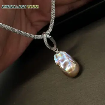 

purple golden pearl zircon boat long shape 18'' to 20'' baroque pendant necklace fire ball Durable adjust snake chain 925 silver