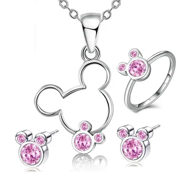 

Fashion Mickey Head Mouse Jewelry Set For Women AAA zircon necklace earring ring set