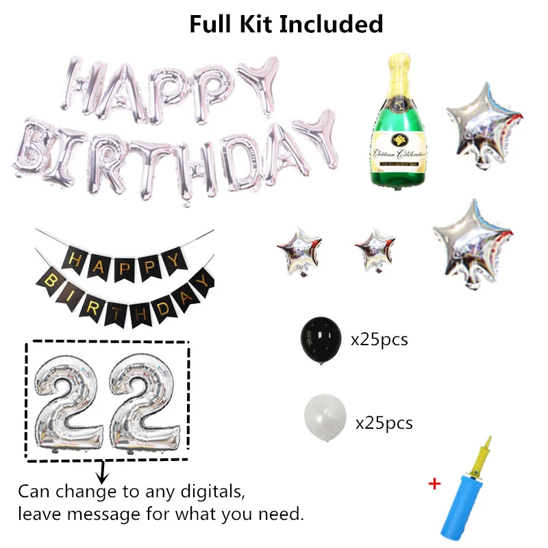 Серебристые и черные воздушные шары с надписью «Happy Birthday», комплект для взрослых, папы, папы, мальчиков и девочек, вечерние украшения - Цвет: as pictures