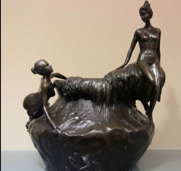 

bi002429 Western Art Pure Copper Bronze Girl Jar Pot Tank Crock Artwork Sculpture Statue