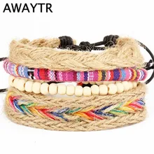 AWAYTR Nepal Colorful Beaded Multilayer Handmade Hemp Rope Woven Bracelet for Women Ethnic Style Embroidery Cotton Bracelets