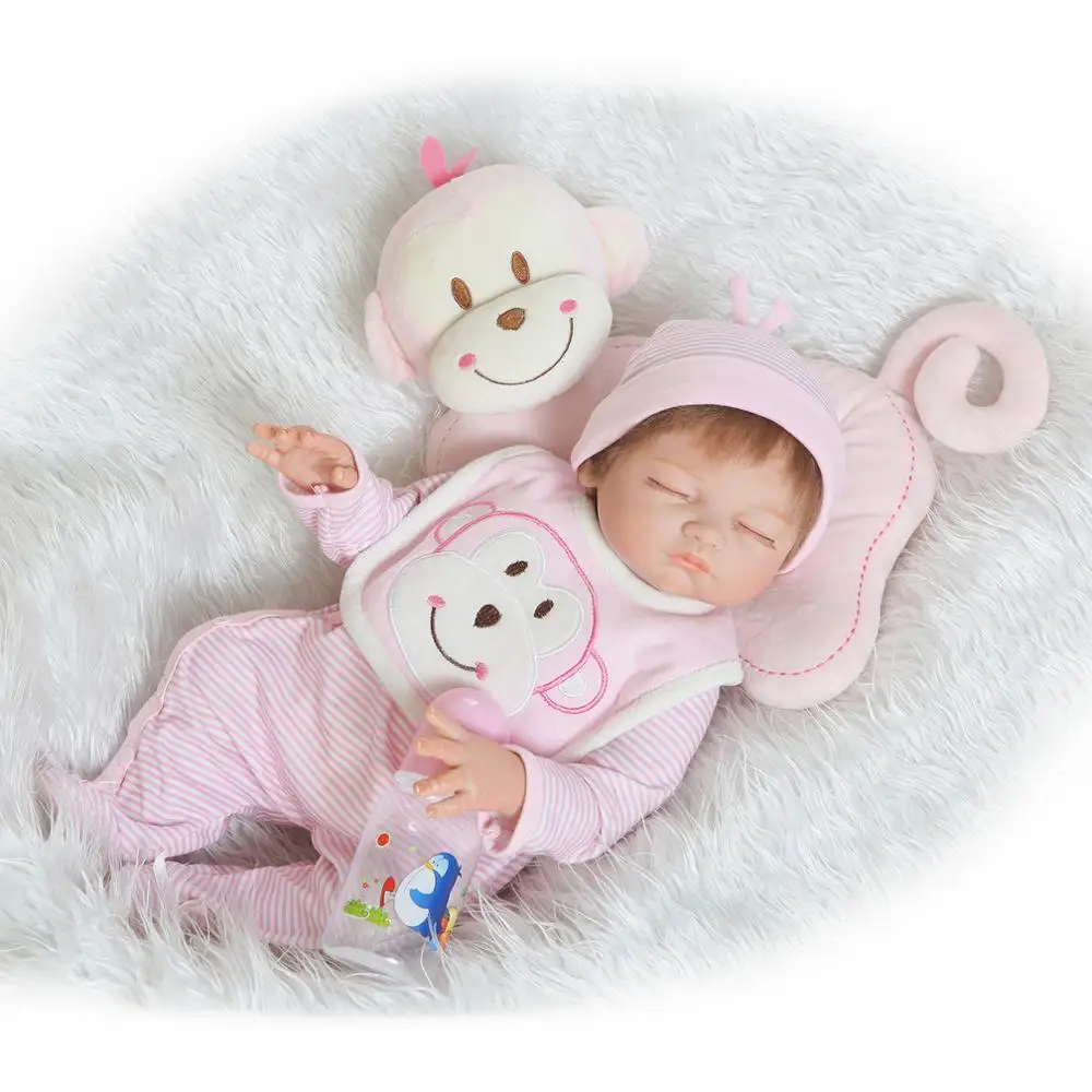 

NPK new reborn babies girl dolls 20" full silicone reborn baby dolls monkey pillow Bebes reborn com corpo de silicone menina