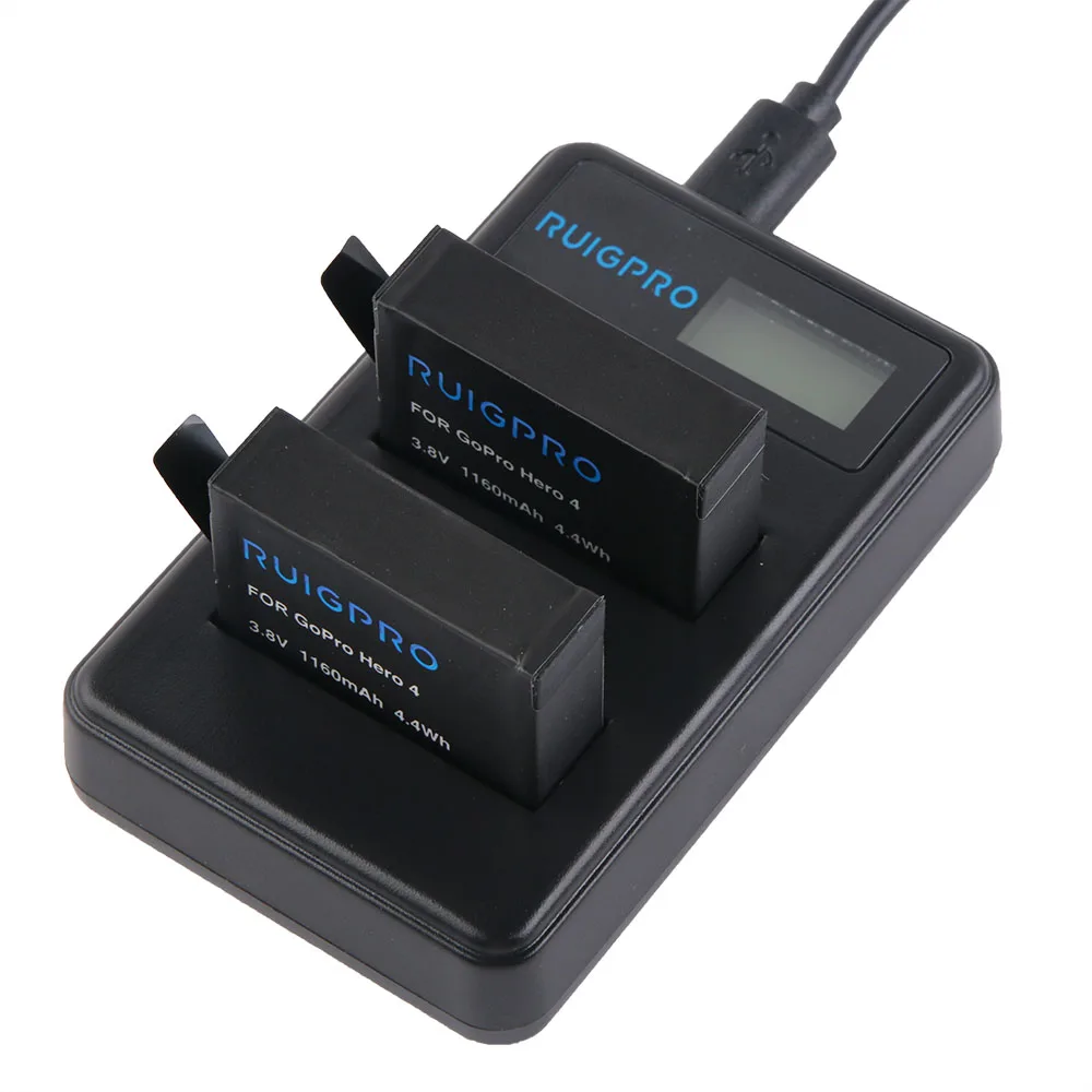 4 шт RuigPro AHDBT-401+ lcd USB двойное зарядное устройство для Gopro Hero 4 батареи Go Pro Hero4 bateria AHDBT401 аксессуары для экшн-камеры