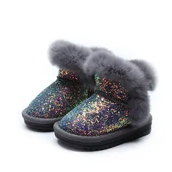 Зимние теплые ботинки для девочек, ботильоны для мальчиков, обувь для малышей, детская зимняя обувь, модные детские ботинки с блестящим