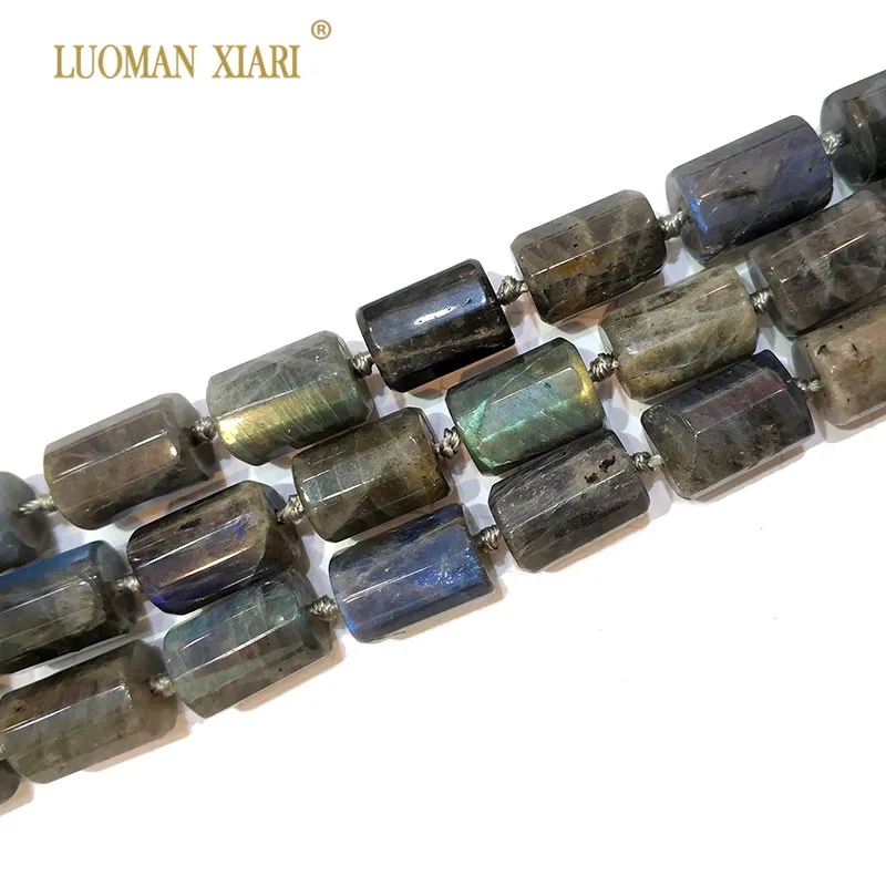 Natural Labradorite Cylindrical Shaped Facted Stone Beads For Jewelry