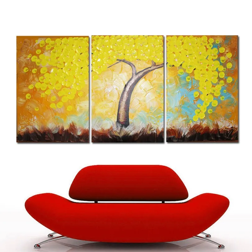 

Hand painted thick knife oil painting yellow flowers modern home decor abstract wall art picture for living room on canvas