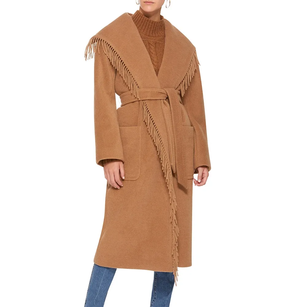 Women Cardigan Woolen Coats High Street Waist Belt Fashion