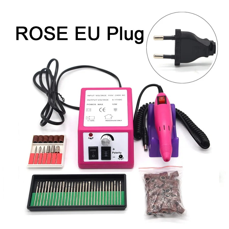 Профессиональные розовые электрические инструменты для ногтей, Машинка для маникюра с сверлами 110 В/230 В(штепсельная Вилка стандарта ЕС/США/Великобритании/Австралии) 2000 - Цвет: ROSE EU Plug 30 50