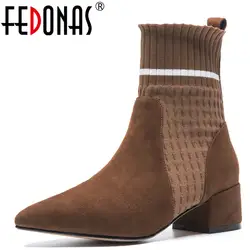 FEDONAS 1 Модные женские ботильоны острый носок элегантный замши женская обувь на высоком каблуке осень-зима теплая брендовая Basic boots