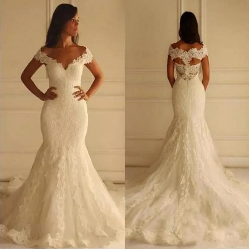 Винтажное свадебное платье большого размера с открытыми плечами и короткими рукавами, изготовленное на заказ платье русалки для невесты с