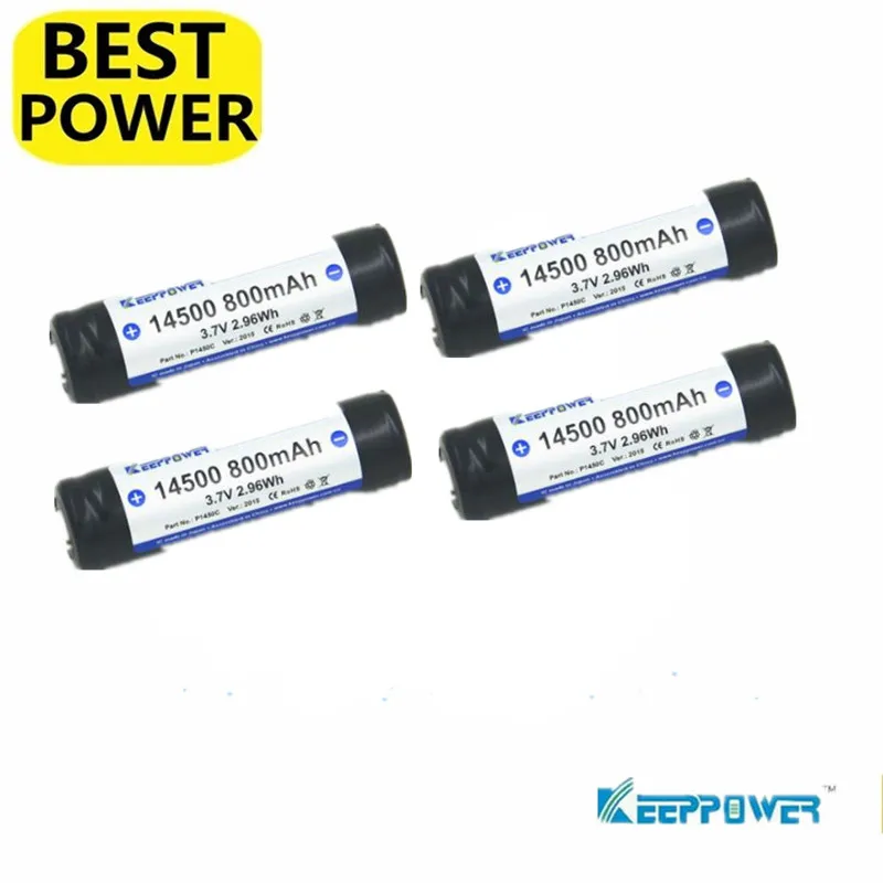 4 pcs Keeppower 14500 800mah 3.7V 2.96Wh protected Li-ion rechargeable battery Original P1450C | Электроника