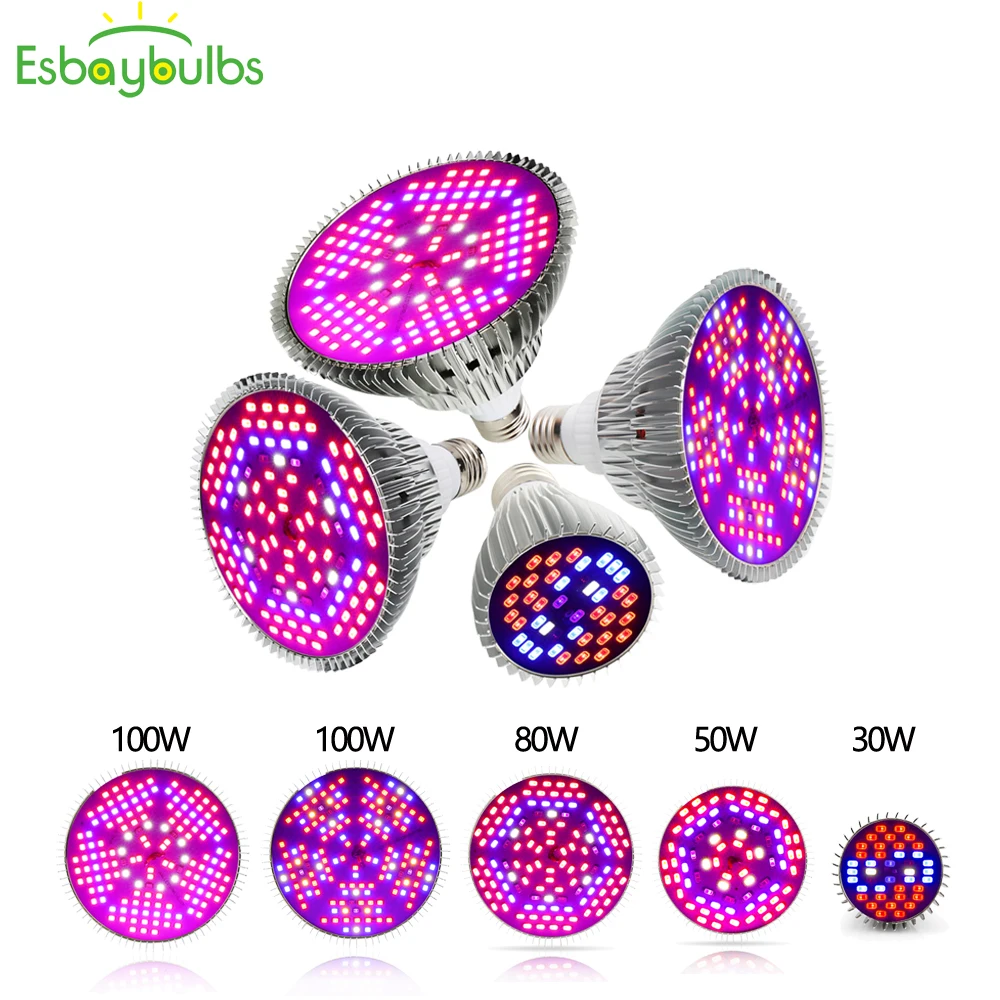 Full Spectrum Led Grow Light Bulbs 30w 50w 80w 100w E27 Led Plant Grow