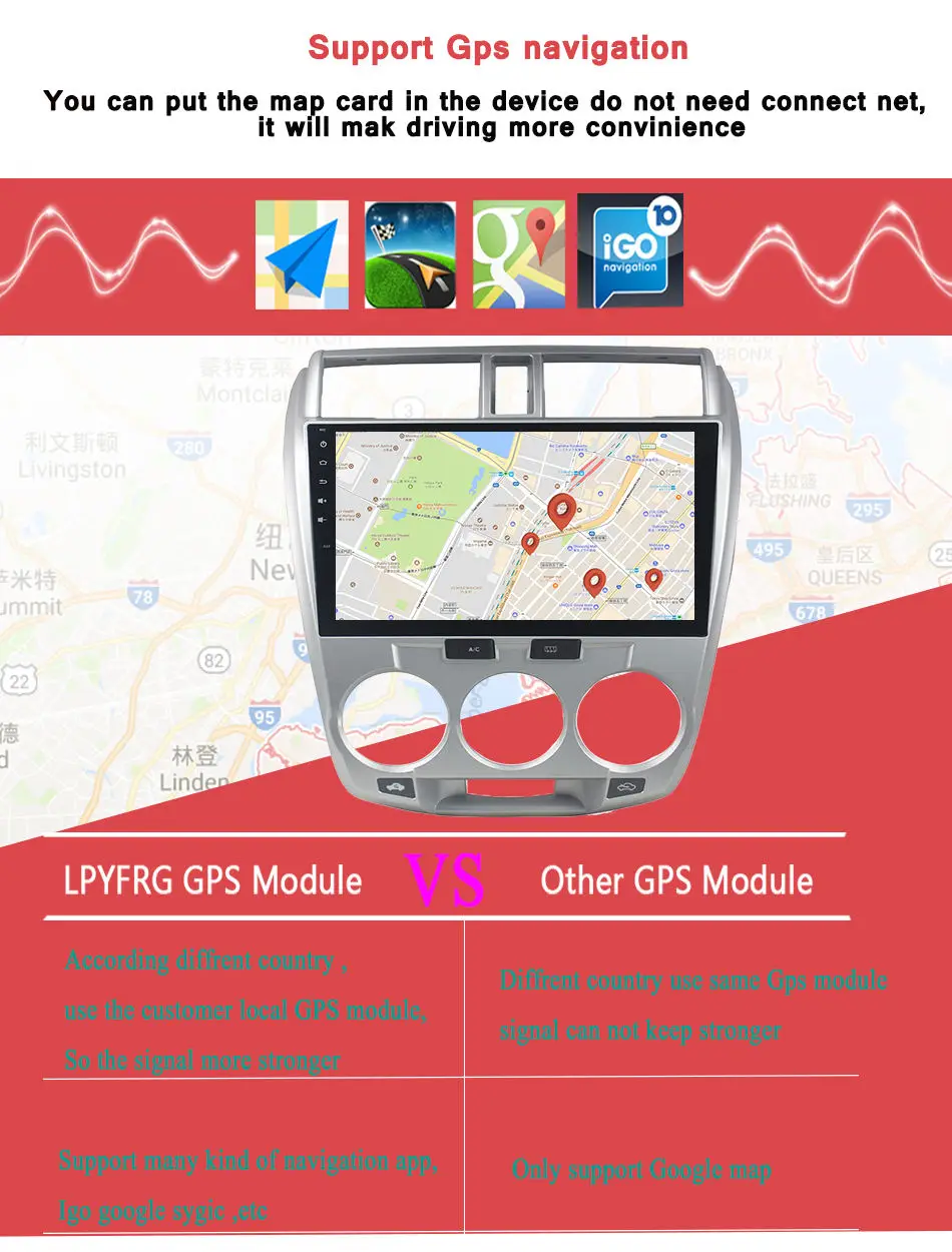 Perfect 2 din Stereo FOR HONDA CITY 2008-13 Android 9.0 Car DVD player Octa Core 4G RAM 1024*600 32GB ROM gps Nav multimedia head unit 6