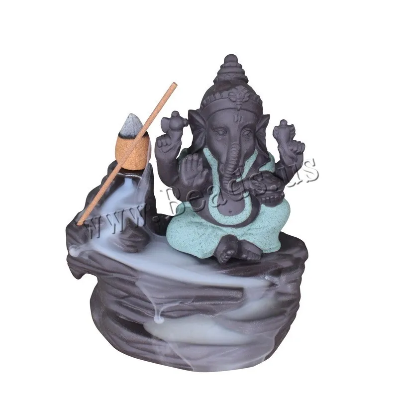 Creative Home Decor Elephant God Ganesha Incense Burner Smoke Waterfall Backflow Incense Burner Ceramic Incense Holder Censer