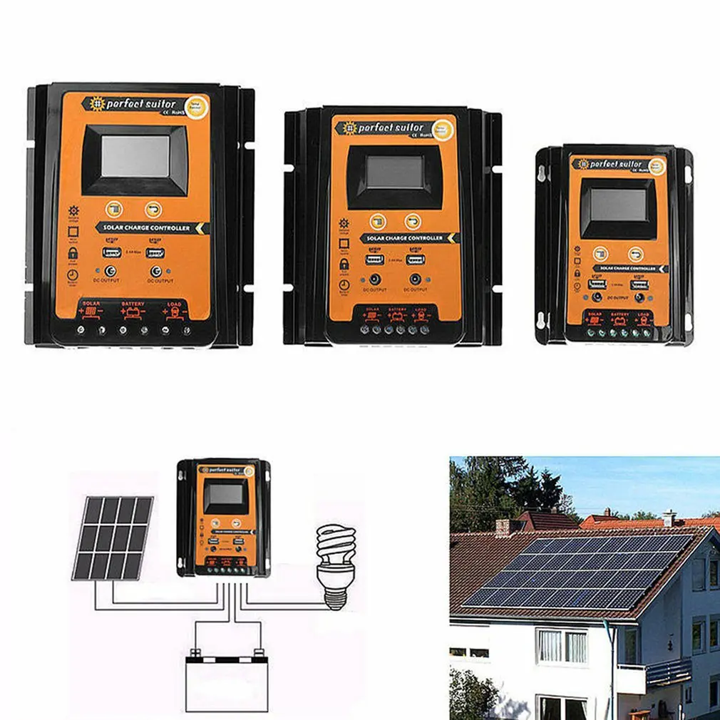 Двойной солнечные панели из кремня Батарея контроллер 30A 50A 70A 12/24 V ЖК-дисплей Экран Дисплей Панели солнечные Батарея регулятор заряда