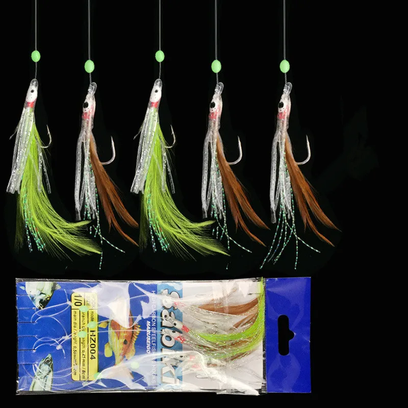 

Fishing String Hook Chicken Feather Maruseigo Hooks Octopus Glow Blacking Bead 1/0#