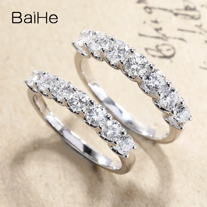 

BAIHE Solid 14K White Gold 0.77CT/1.05CT H/SI Natural Diamond Luxury Ring Women Men Fine Jewelry Making Anillo lujo خاتم فاخر