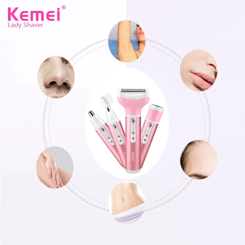 4 In1 Female Electric Shaver Epilator Portable Eyebrow Shaving Beard Nose Trimmer Rechargeable Razor Lady Hair Removal Kit 41D
