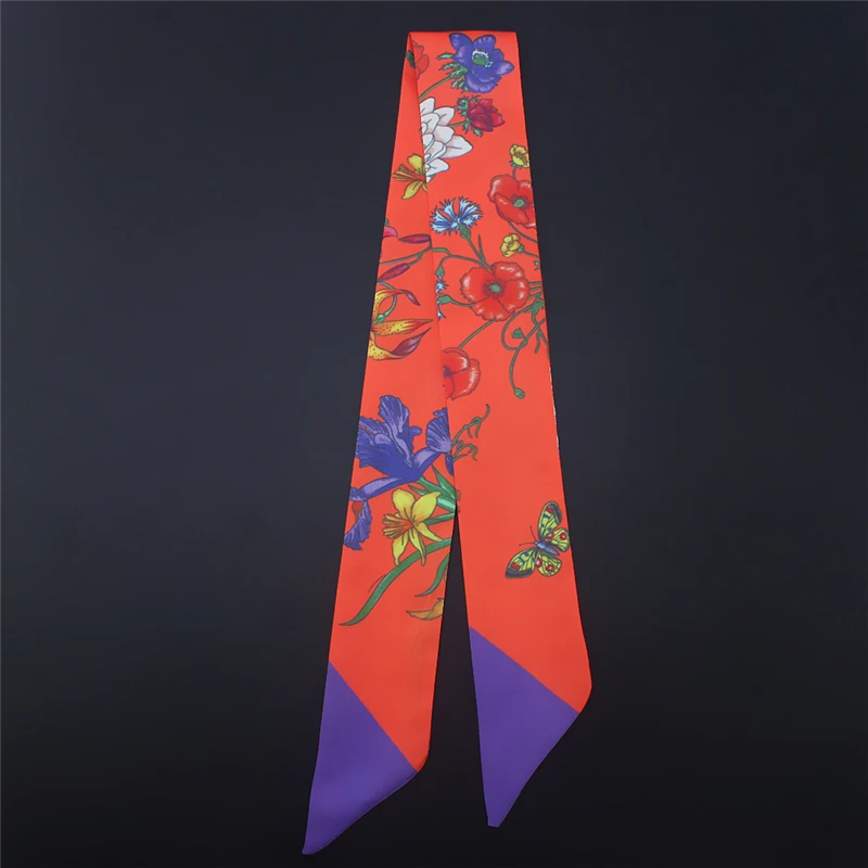 

Silk Scarf Women Long Skinny Hair Scarfs Lady Ribbon Bag Scarves Tie Head Band Floral Print Female Elegant Neckerchief