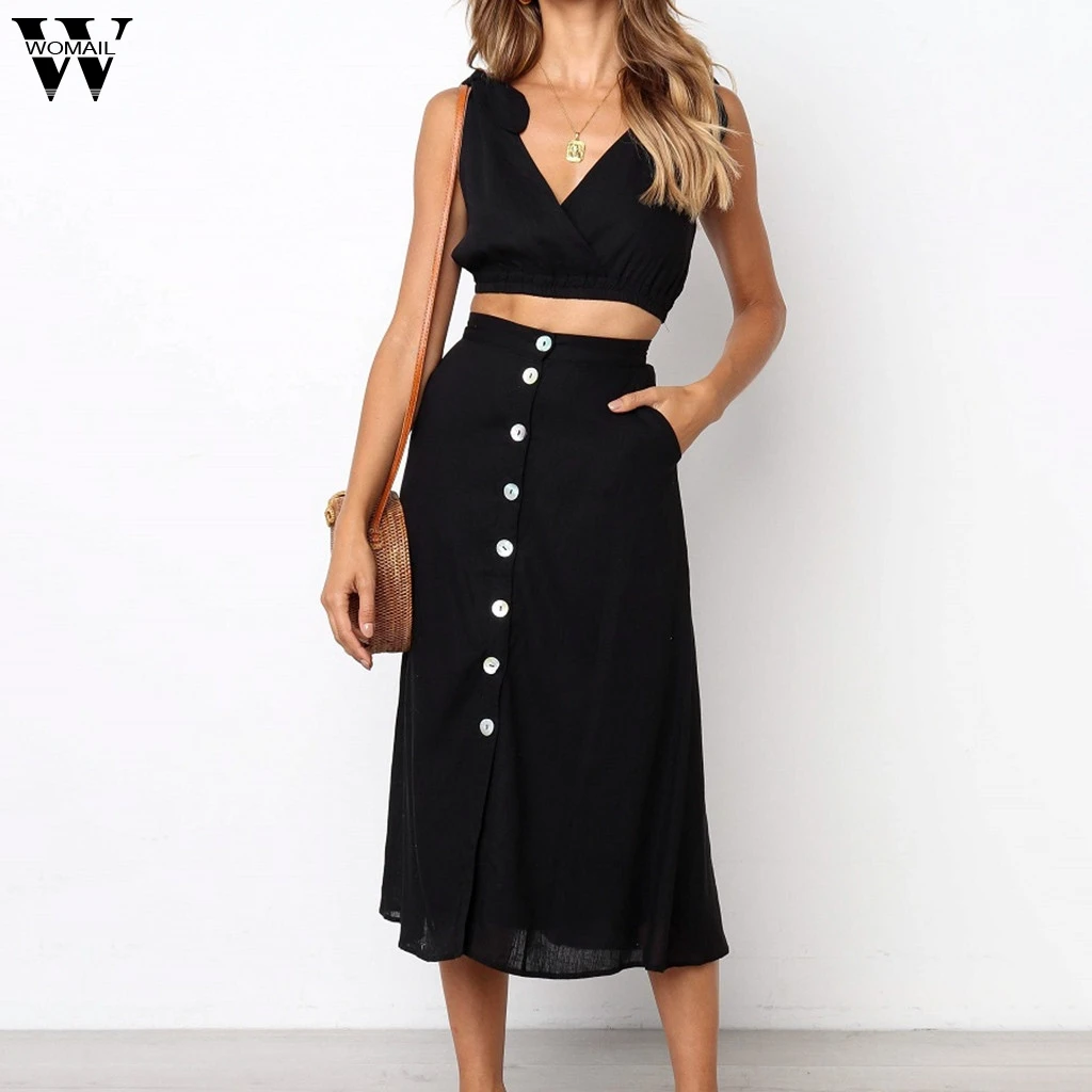 

Womail Summer tracksuit Women Set 2PCS Fashion Sexy Solid Color Off-Shoulder Top+long skirt Set Simplicity Causal holiday J620