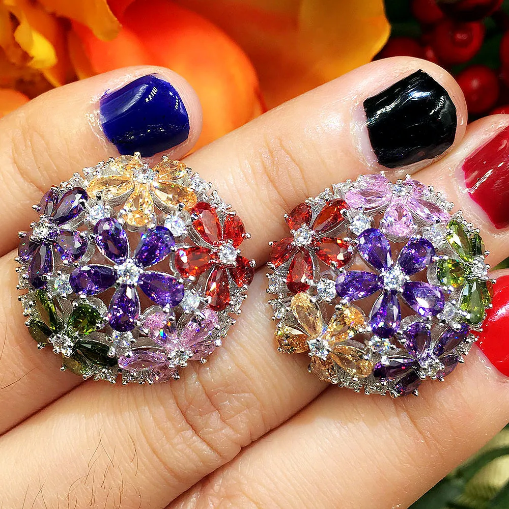 

GODKI 26mm Multicolor Flower Full Micro Cubic Zirconia Pave Women Bridal Engagement Earring Jewelry Addiction