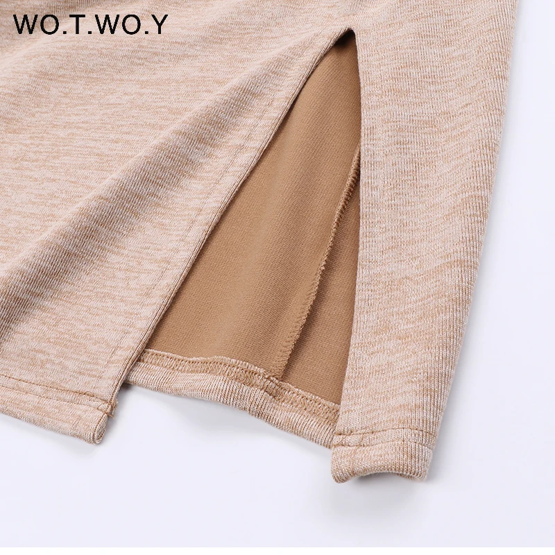Spring Autumn Casual Loose Style Women Dress Half Sleeve Pocket Split Dresses Ladies Solid Midi Long Knitted Dress Women