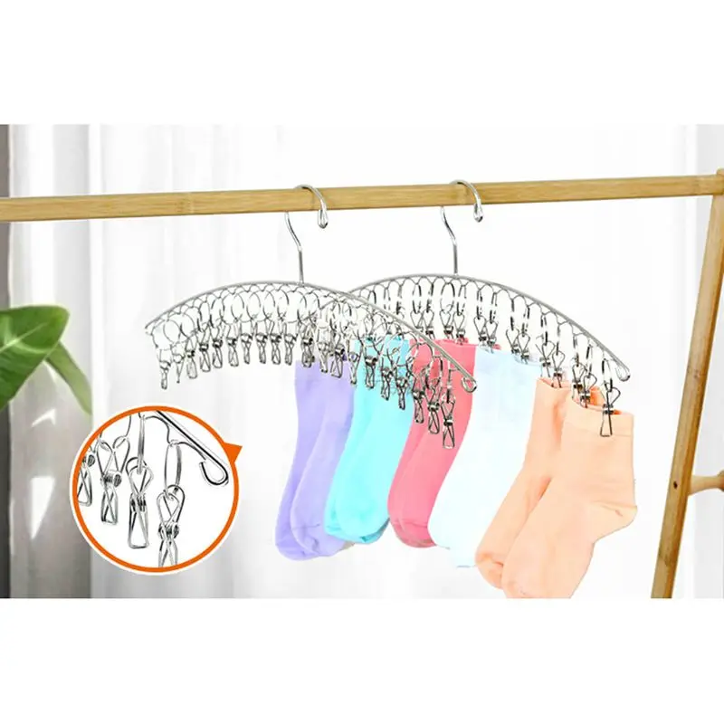 Windproof Clothes Hanger Laundry Socks Gloves Hanging Rack Stainless Steel Magic Fixed Clip Shelf Outdoor