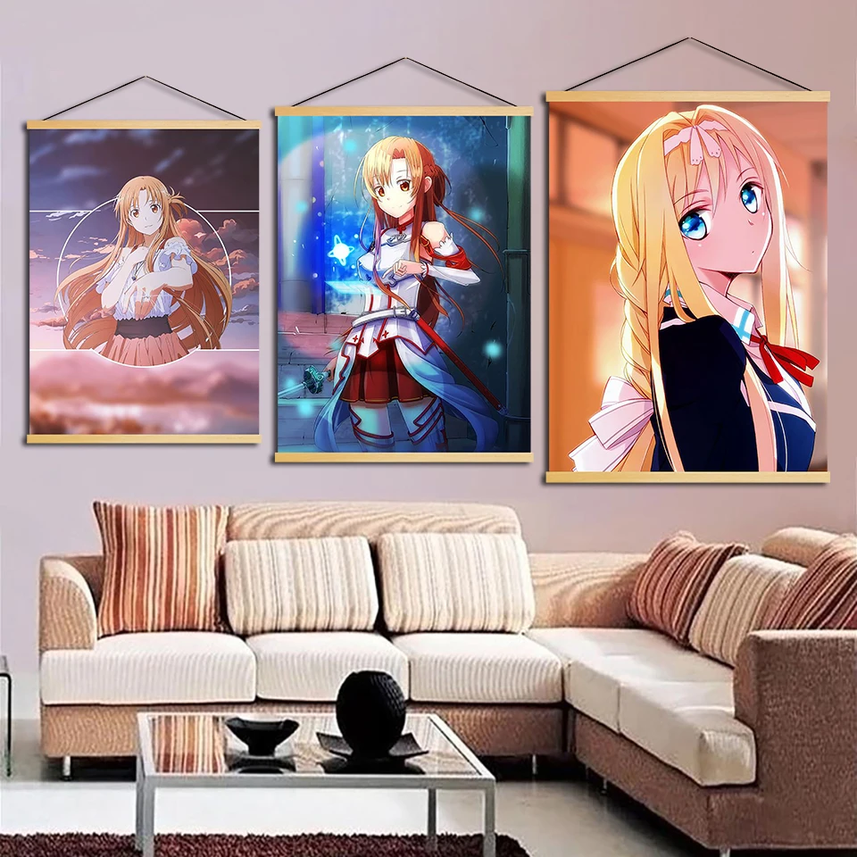 Canvas Pictures Wall Art Print Painting Anime Sword Art Online Poster Solid Wood Hanging Scrolls Home Decoration for Living Room Canvas Pictures Wall Art Print Painting Anime Sword Art Online Poster Solid Wood Hanging Scrolls Home Decoration for Living Room