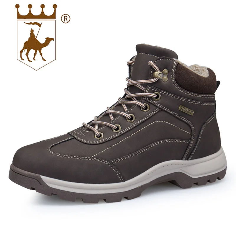 

BACKCAMEL High-top Men's Leather Boots Outdoor Casual Wear-resistant Non-slip Snow Boots Plus Velvet Cotton Shoes Size 39-46 Hot