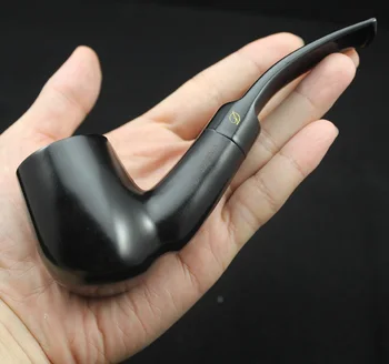 

Handmade Nature Ebony Wood Bent Type Smoking Pipe Round Tobacco Wooden Smoke Pipe Gift 10pc 9mm Filters + Pouch + Holder #390S