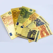 Billets commémoratifs en plaqué or 24K, 7 pièces, faux billets euro, Collection de cadeaux de haute qualité, décoration pour maison Antique