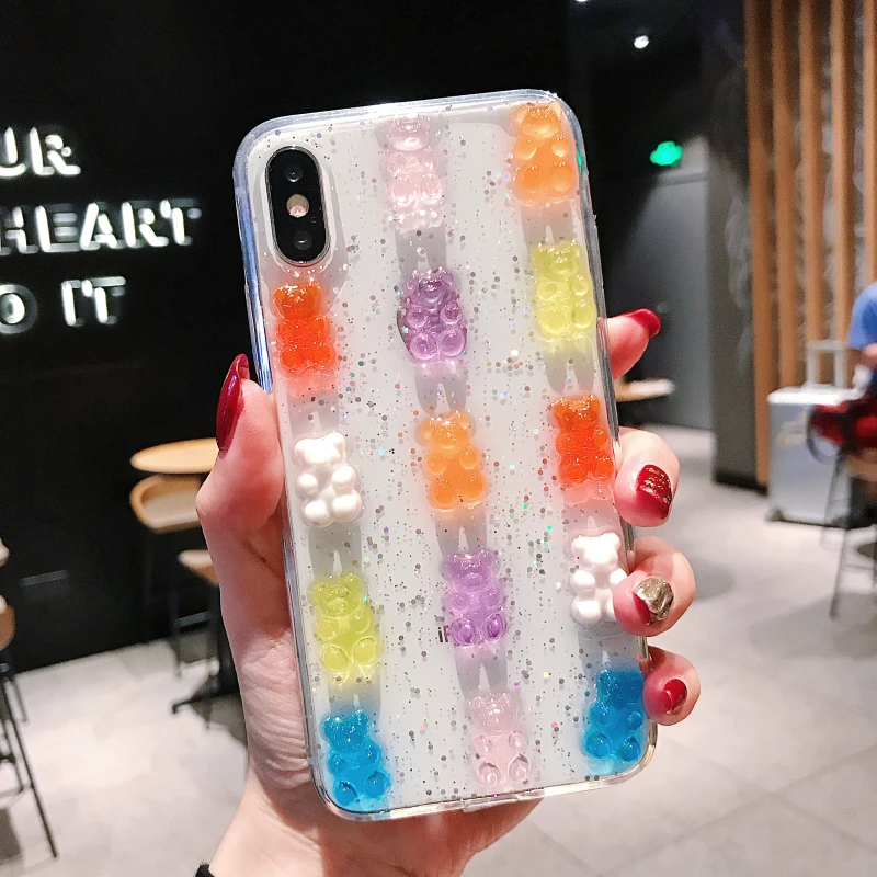 Милые 3D Gummy Bear яркие блестящие мягкие чехлы для телефонов для iPhone X XR XS MAX 7 8 6S plus чехол для samsung galaxy S8 S9 S10 Note