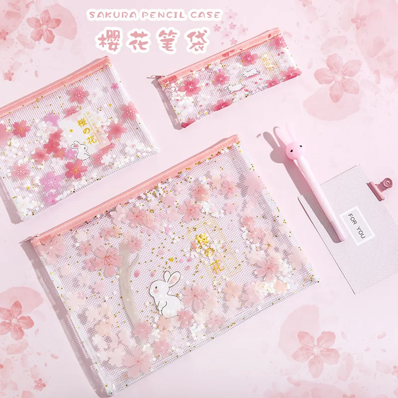 

Rabbits Under Cherry Trees Sequins Transparent A4 A5 B6 File Folder Document Filing Bag Stationery Bag