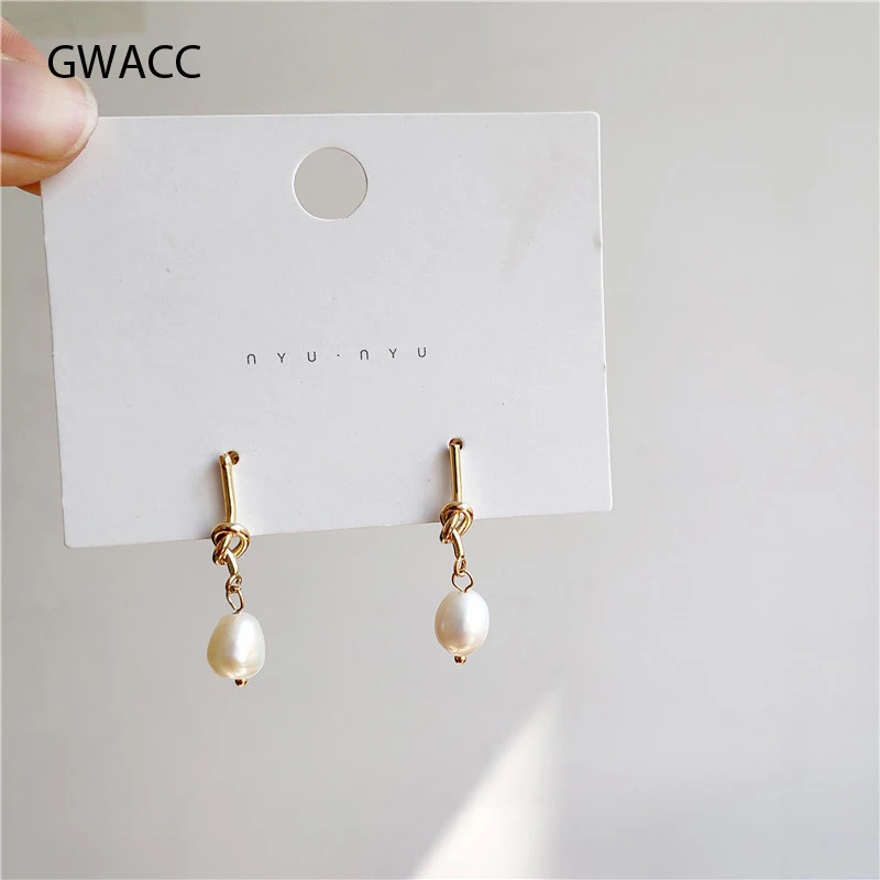 Женские серьги капельки GWACC простые изящные с жемчугом и узлом в