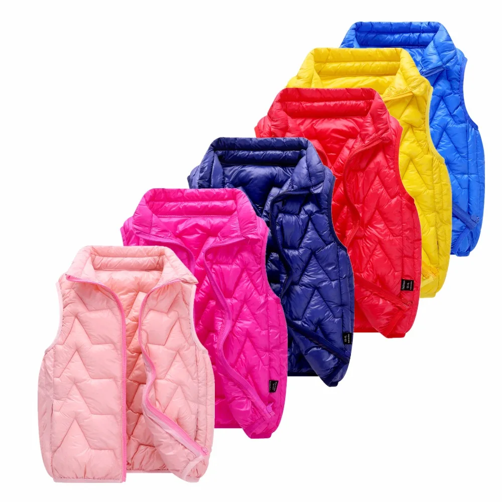 

Children Winter Solid Color Collar Vests Kids Boy Casual Wavy Line Down Cotton Vest Boys Warm Windproof Waistcoats Vests