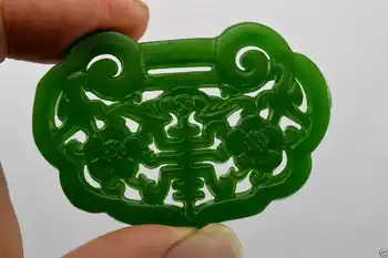 

Koraba Fine Jewelry 100% China Finely Crafted Sided Hollow Green Jade Amulet Pendant Necklace Free Shipping