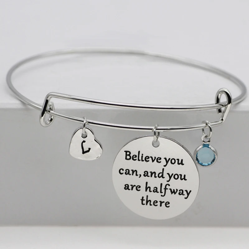 

AliExpress Best Seling Bangle Inspirational "Believe you can, and you are halfway there" Unisex Letter Bangle Jewelry YP3167