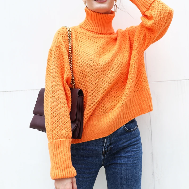 Женский винтажный свитер повседневный оранжевый вязаный пуловер с высоким