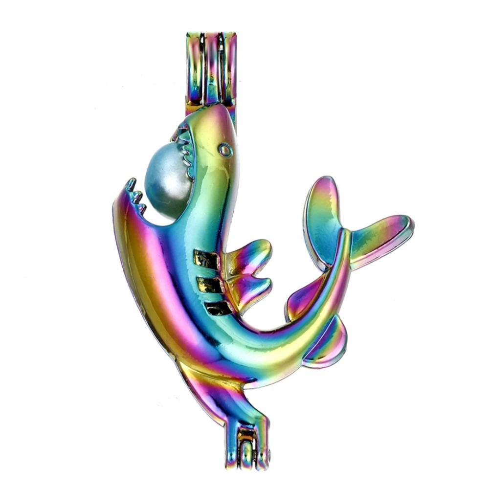 

5pcs Rainbow Color Shark Pearl Cage Bead Cage Essential Oil Diffuser Locket Pendant DIY Necklace Jewelry Making for Oyster Pearl